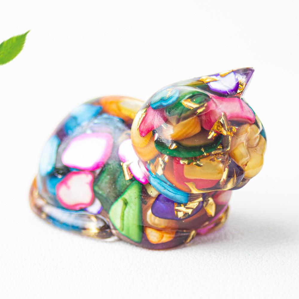 

Playful Cat Resin Resin Craft With Gemstone Inlay For Office Space Decor Gift For Kids Style A