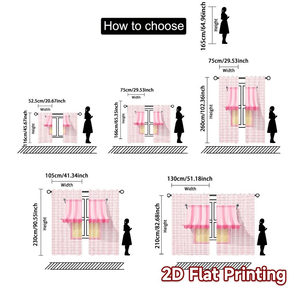2pcs   2D FLAT PRINTING Curtains (Without Rod) PinkCanopyWall Chic Curtains Semi-Sheer Curtains Decorations Inside Suitable for