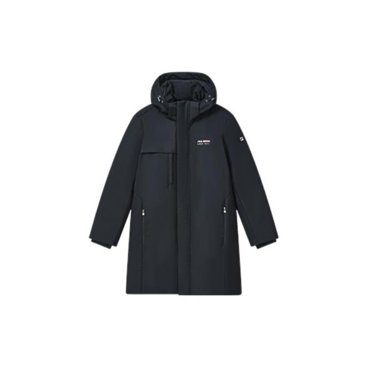 

FILA Solid Color Brand Logo Zipper Hooded Long Sleeve Down Jacket Men outerwear Black F11M241907F-NV M