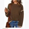 Autumn and Winter Women's Sweater Solid Color Round Neck Loose Long-sleeved Contrast Color Twisted Knitted Pullover Sweater Top