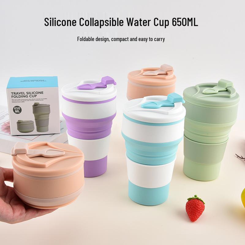 Portable Food-Grade Silicone Folding Cup with Lid - Ideal for Travel, Mouthwash, Toothbrush, and Coffee.