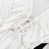 New Fashion V-neck Pleating Bell Sleeve Ruffles White Dress