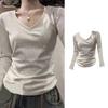 V-neck Pullover Base Layer Top for Women In Spring/autumn, New Style, Long-sleeved, Fitted, Basic Style, Slimming Top