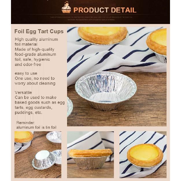 100pcs Reusable Aluminum Foil Baking Cups Egg Tart Pan Cupcake Case Tar Cake Mold Bakewares with Tin Barbecue Seasoning