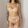 Sexy Lace 4-piece Lingerie Set - Women's Bra, Panties, Garter, Stockings