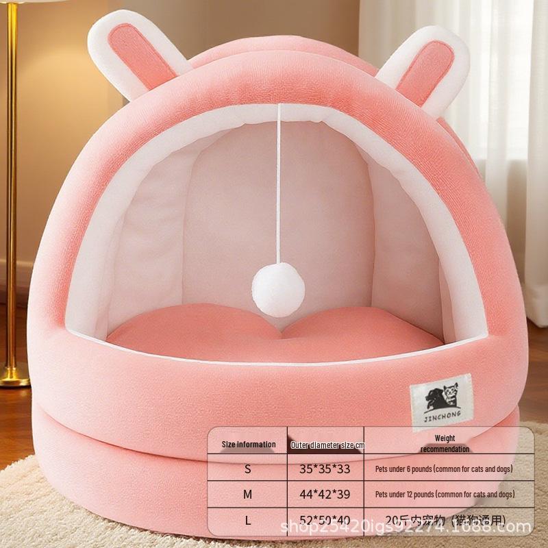 Winter Warm Semi-Enclosed Cat House & Kitten Bed - All-Season Pet Nest Pad