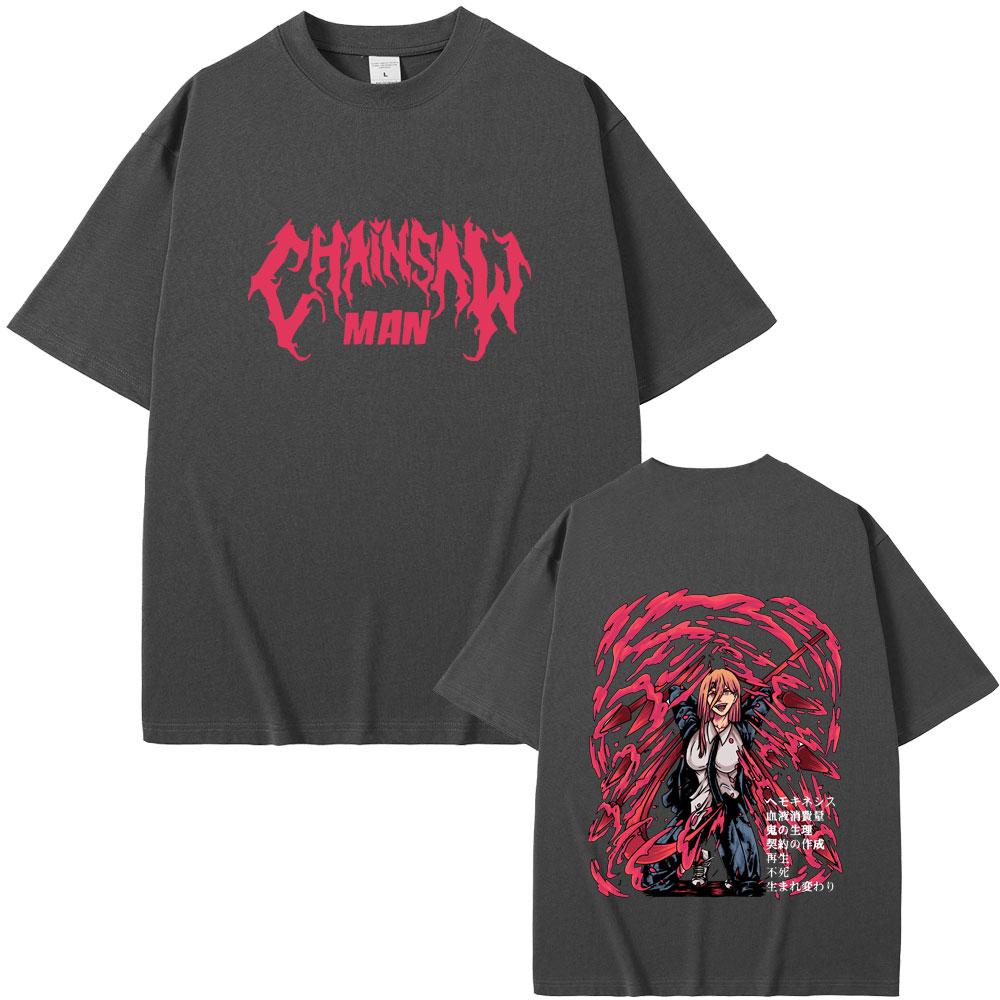 Anime Chainsaw Man Power Double Sided Printed T-shirt Summer Men's Women's Fashion Casual Oversized Streetwear Manga Lovers Gift