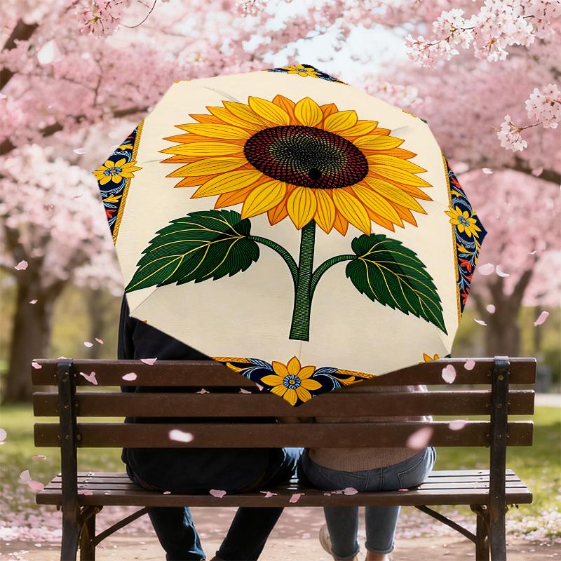 1pc Sunflower Pattern Automatic Open/Close Umbrella with Windproof, 8-Rib Sturdy Canopy, Durable Ribs, Fashionable Design1220A