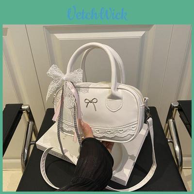 Simple Solid Color Silver Bow And Lace Decoration Women Casual Shoulder Bag For Daily Use