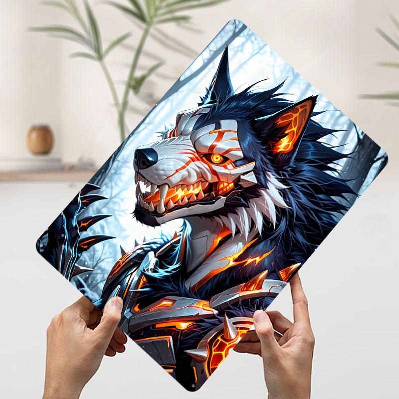 

Cyberpunk Werewolf in Snowy Forest Tin Plaque Poster Customized Wall Art Retro Vintage Metal Signs for Man Cave Wand Deko Decor 7.9x11.8In(20x30cm)