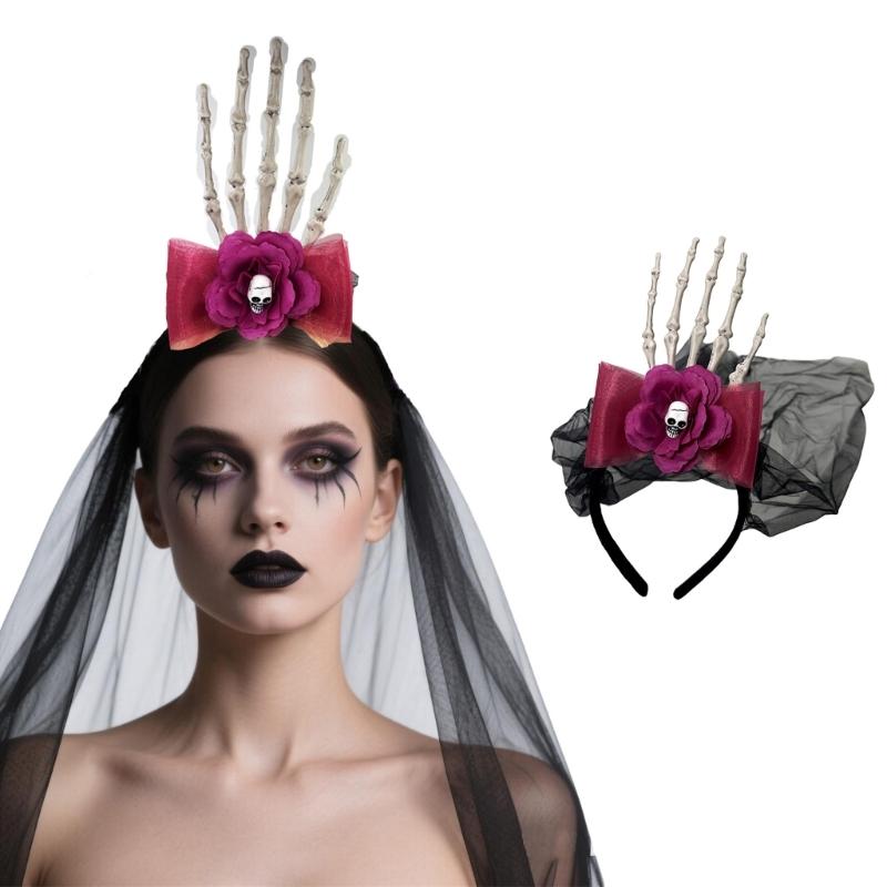 Realistic Skeleton Hand Mesh Hairband Resin Headbands Cosplayer Hair Accessories For Halloween Costume Parties
