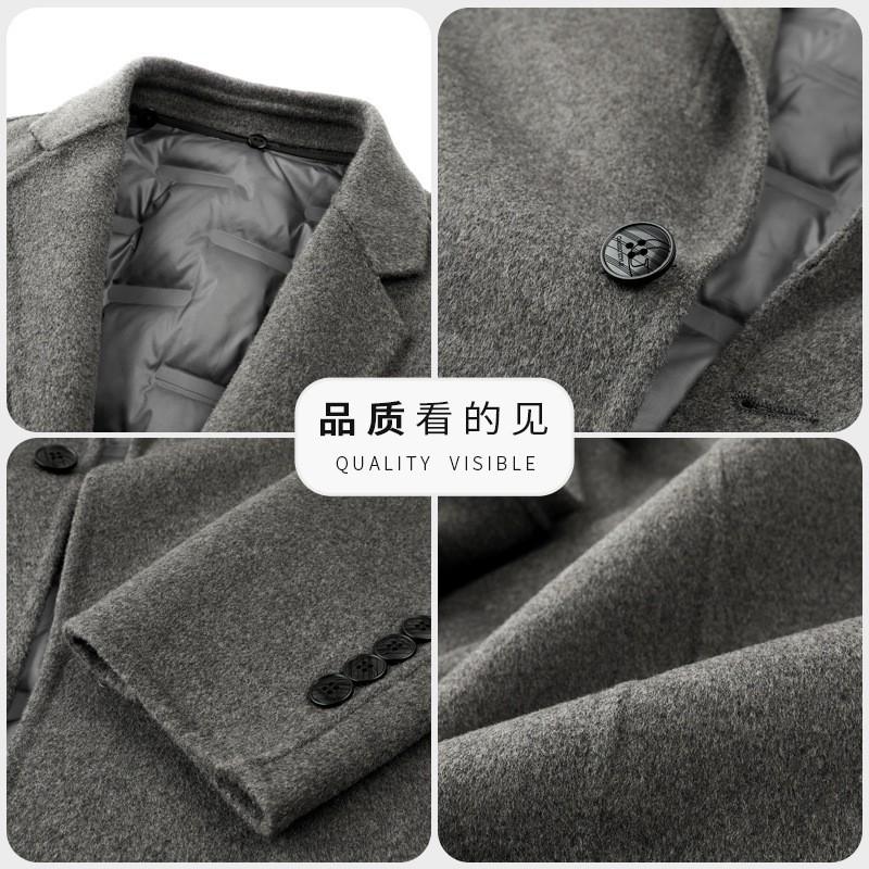 Mens Wool Blend Double-Sided Coat With Removable Down Vest Inner Layer Winter Warm Thick Outerwear