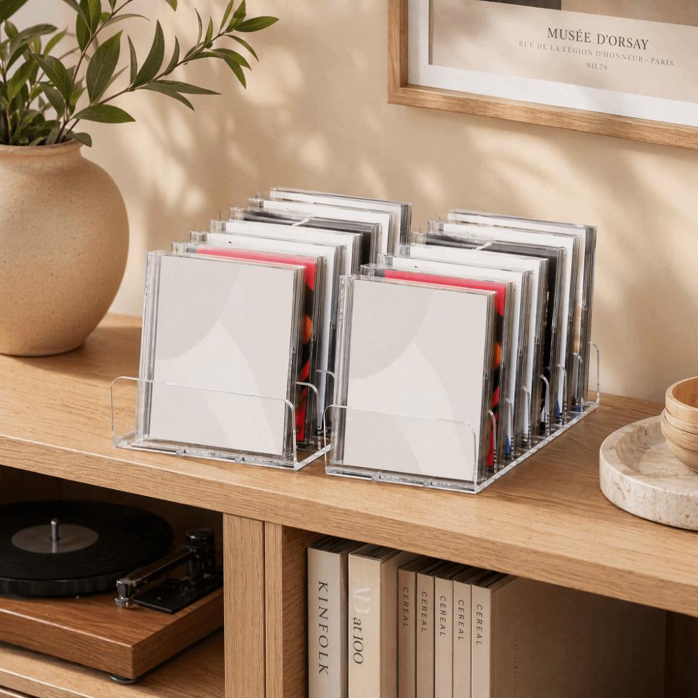 Universelle CD-Disc-Organizer-Box 7 Fächer Schallplatten-Albumhalter Premium-Handy-Ständer Schlafsaal