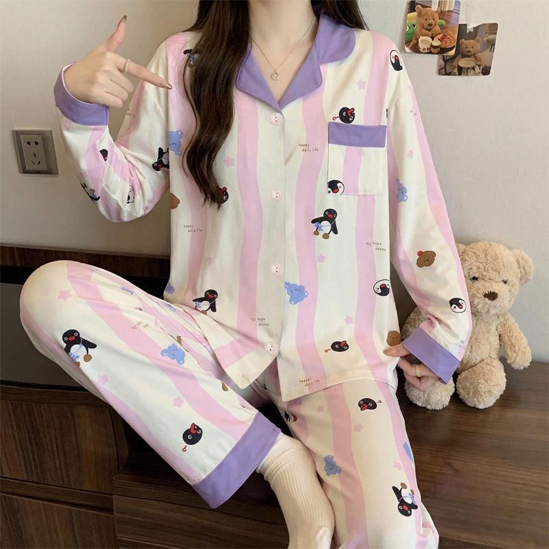 Spring and Autumn New Imitation Cotton Pajamas Women's High-end Plaid Long-sleeved Cartoon Embroidered Loungewear Two-piece Set