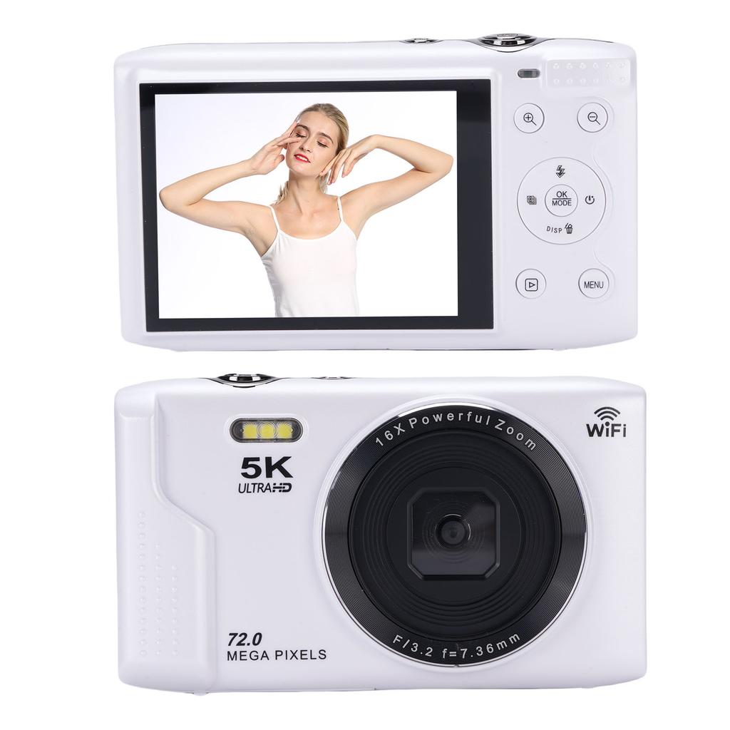 5K Digital Camera 72MP 16X Zoom 2.8 Inch LCD Screen AF Auto with Flash Light WiFi Camera for Travel Photography