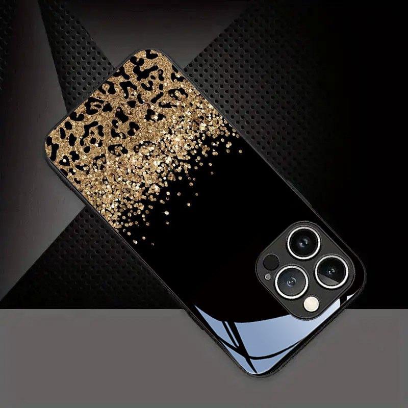 Leopard print glitter tempered glass phone case suitable for iPhone 17 16 15 14 13 12 11 Pro Max Plus anti drop and shockproof