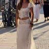 2026 Women's French Style Lace Patchwork Slim Camisole Top & High Waist Skirt Set