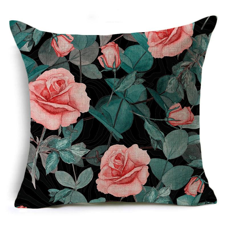 New Pink Black Rose Cushion Covers European Style Flowers Pillow Covers Hot Flowers Pillow Cushion Covers Decorative Couch Sofa