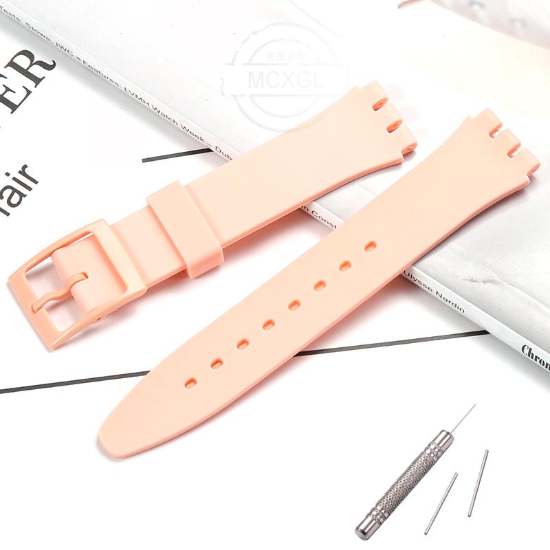 Silicone Watch Band For Swatch 17mm 19mm 20mm Pin Buckle Waterproof Bracelet Wristband Watch Accessories