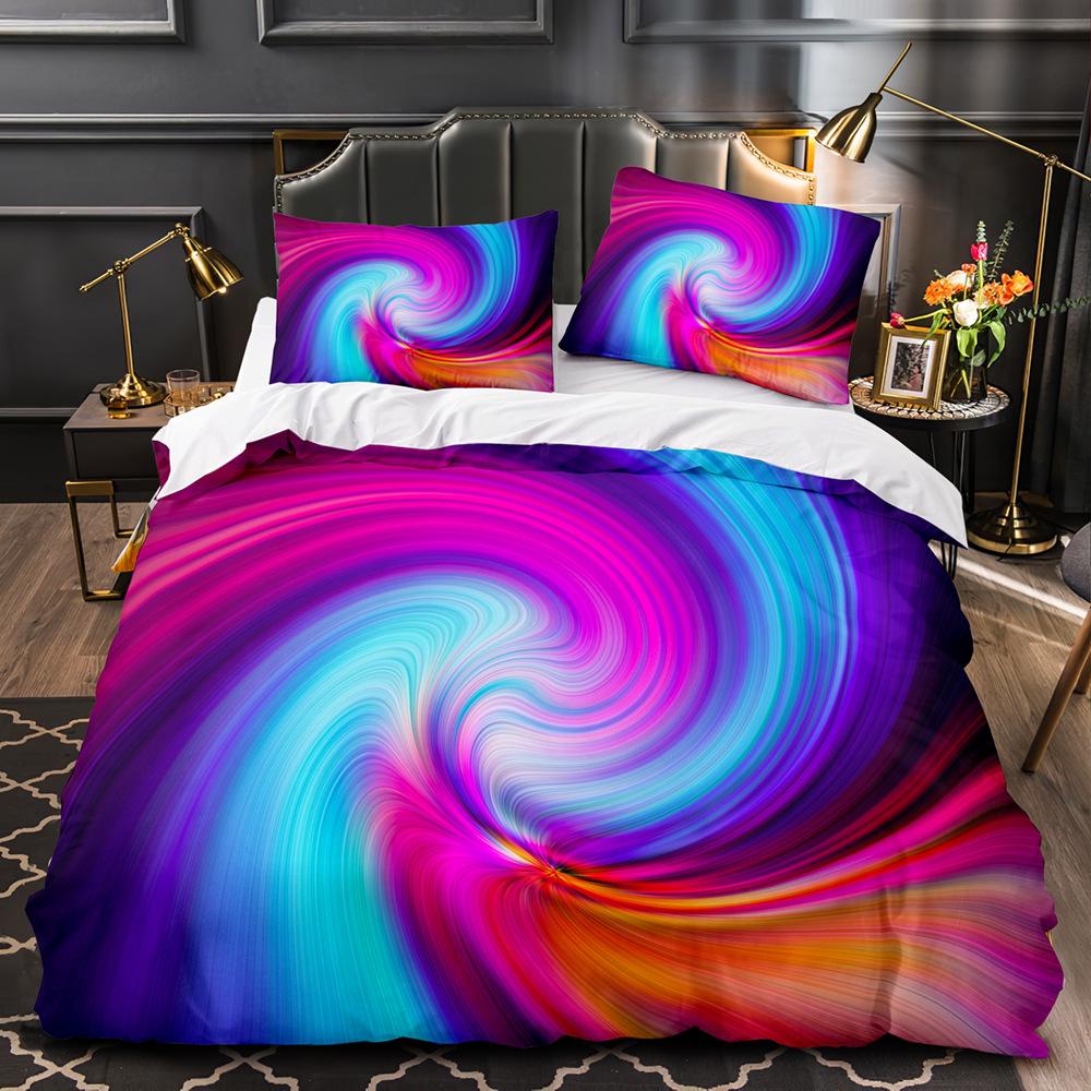 Girls Rainbow Wave Duvet Cover, Adults Trippy Iridescent Curved Fluid Tie Dye Pattern Abstract Art Bedding Set Queen Full Size