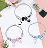 Fashion Stainless Steel Beaded Bracelet With Cute Heart Pendant Cartoon Charm Jewelry For Women Korean Style