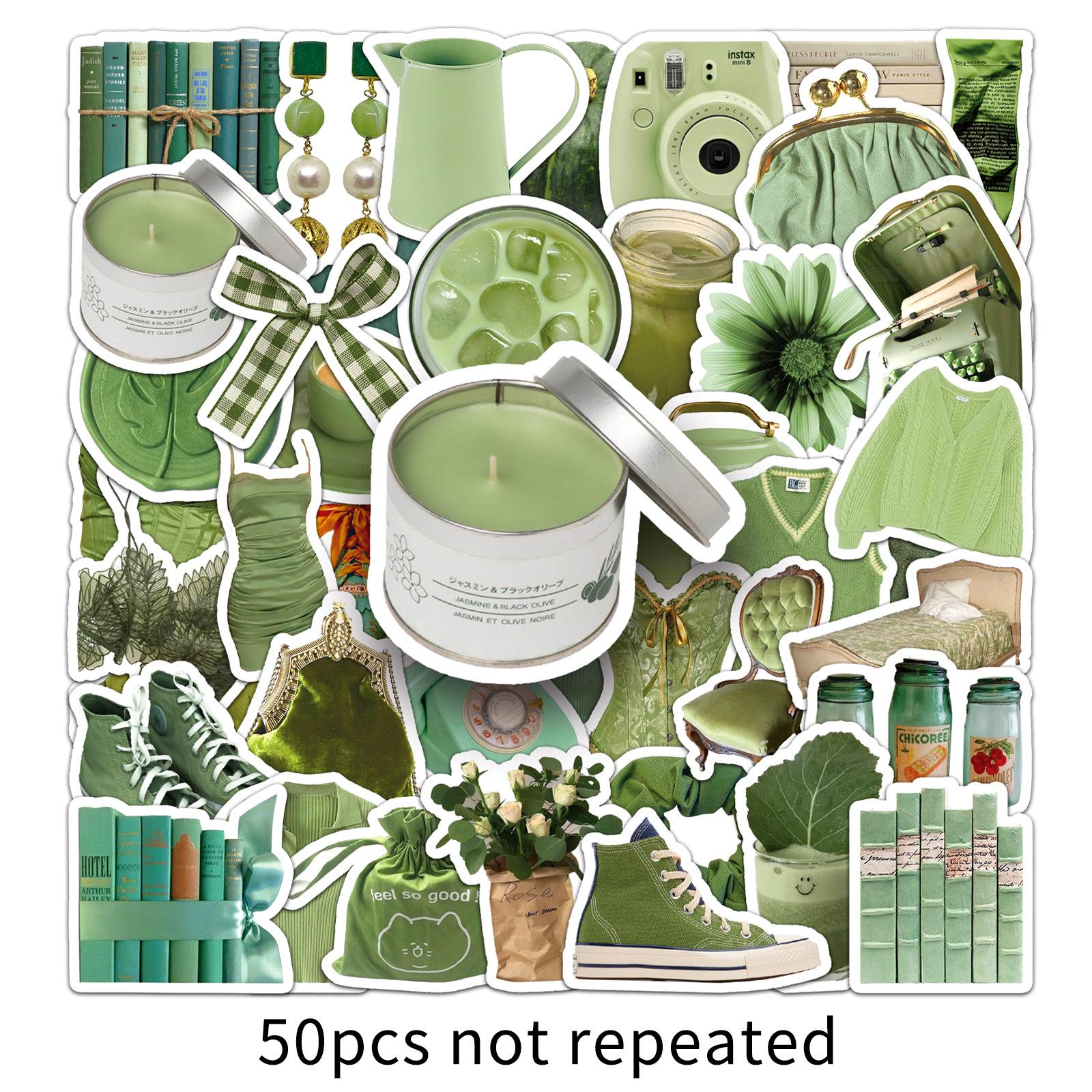 50PCS Green INS Style Cartoon Matcha Stickers for Water Bottles & Journals