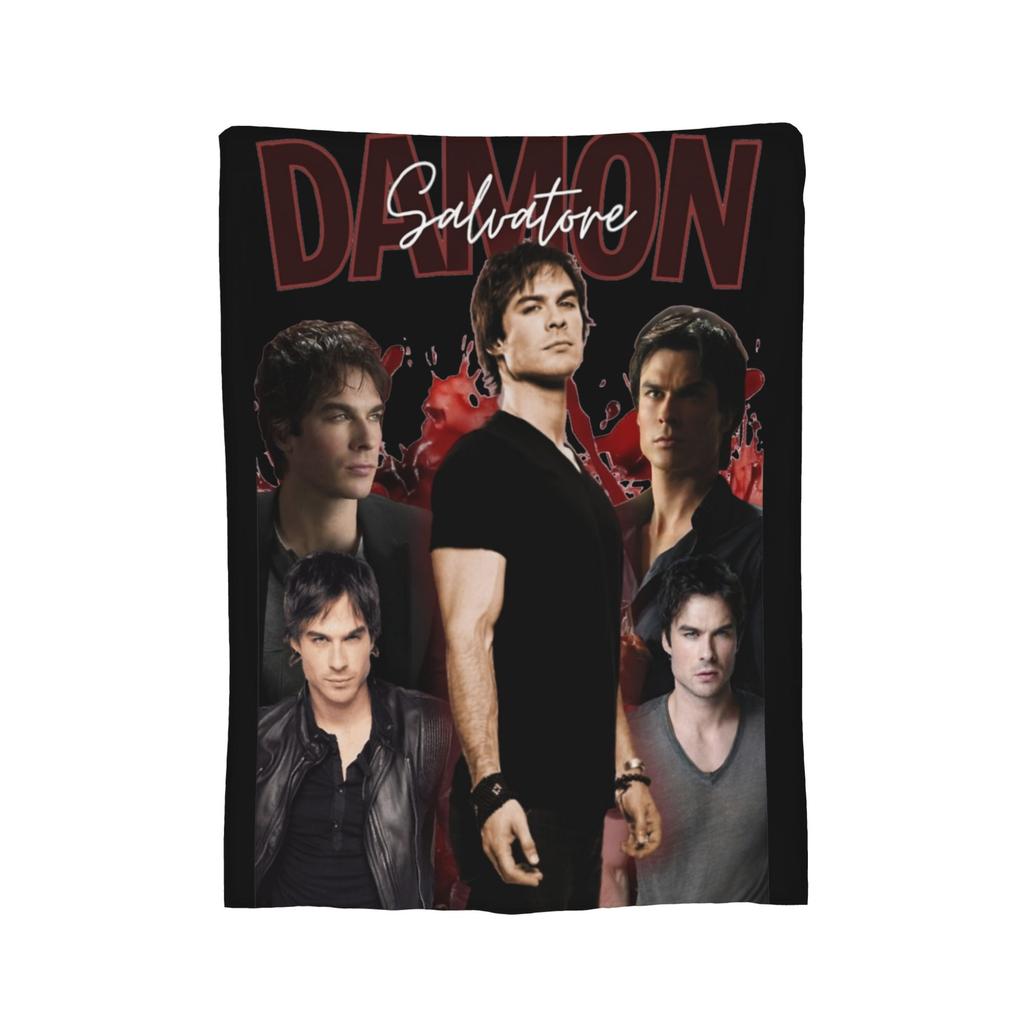 Damon Salvatore Vampire Diares Blankets Flannel Textile Decor  Multi-function Warm Throw Blanket for Bed Travel Plush Thin Quilt