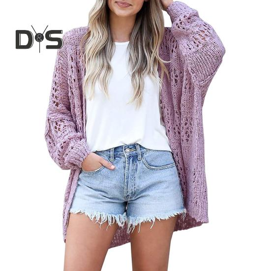 

Женское трикотажное пальто с открытыми плечами, свободный кардиган с длинным рукавом из чистого трикотажа средней длины, свободная эластичная куртка на весну и осень XXXL фиолетовый