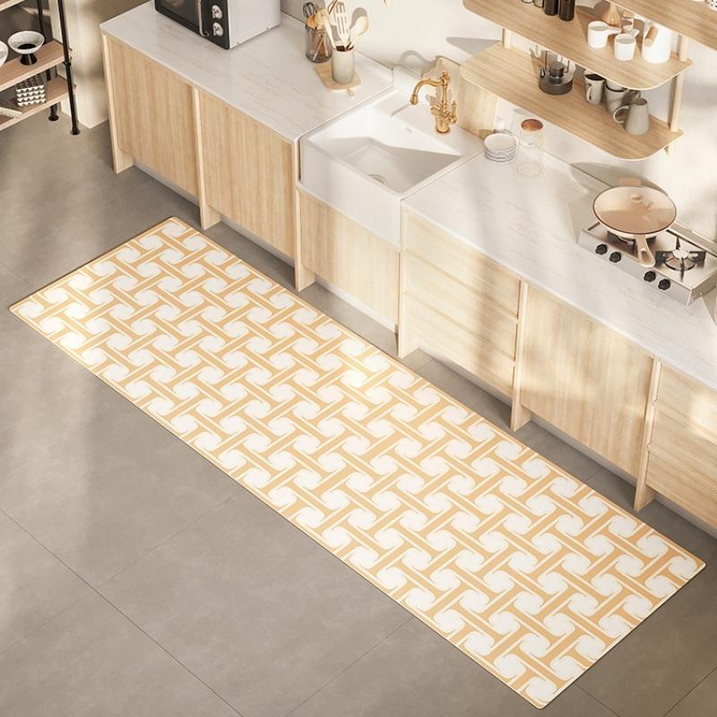 Waterproof Kitchen Mat Long Rug Leather Carpet Non-Slip Rugs Orange Geometry Pvc Floor Mats Home Decoration Alfombras De Cocina