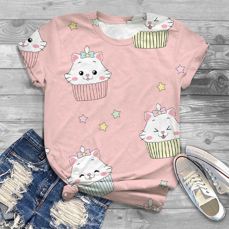 Trendy Cute Fashionable Women's Clothing 3D Animal Fun Printed Casual Short Sleeved T-shirt for Women Shirt