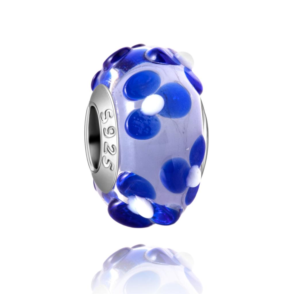 Murano Glass Collection Copper MultiColor Blue Bump Charm Fits Bracelets Women Exquisite Jewellery Accessories Gifts