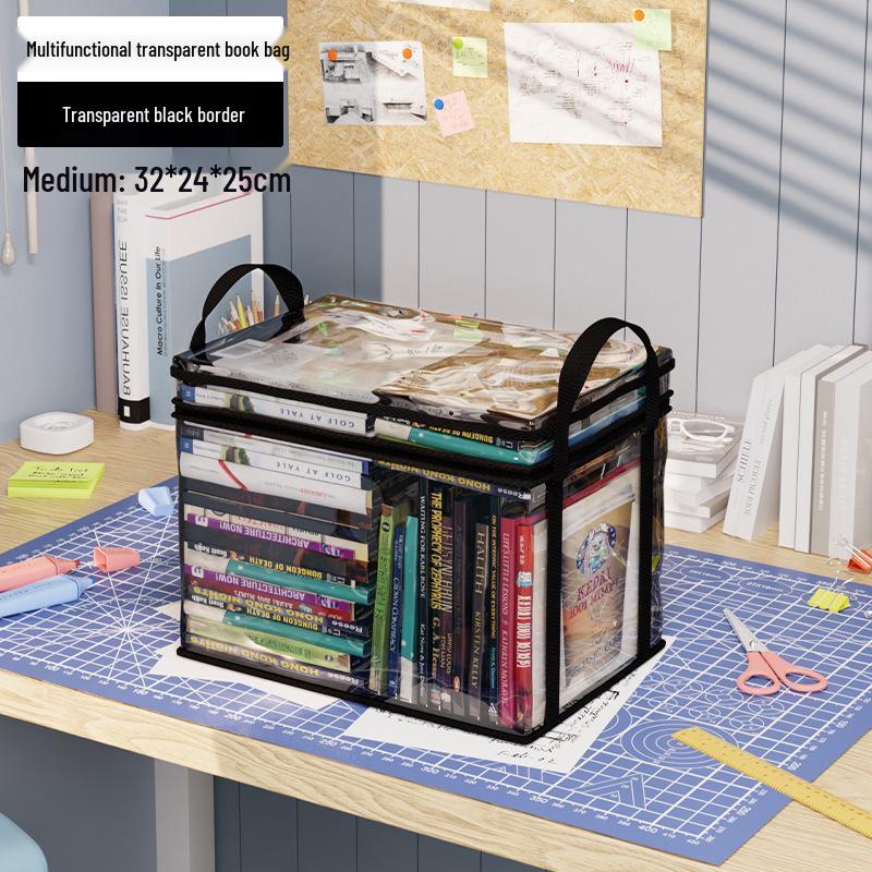 Foldable Transparent Book Storage Box - Dustproof, Large Capacity, Thickened Bookshelf Organizer