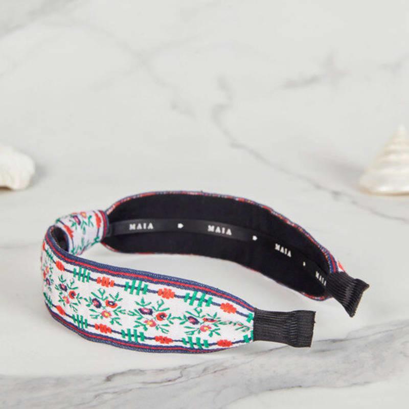 MAIA Grünes Blumen-Jacquard-Haarband - Geknotet Weiß-Grün