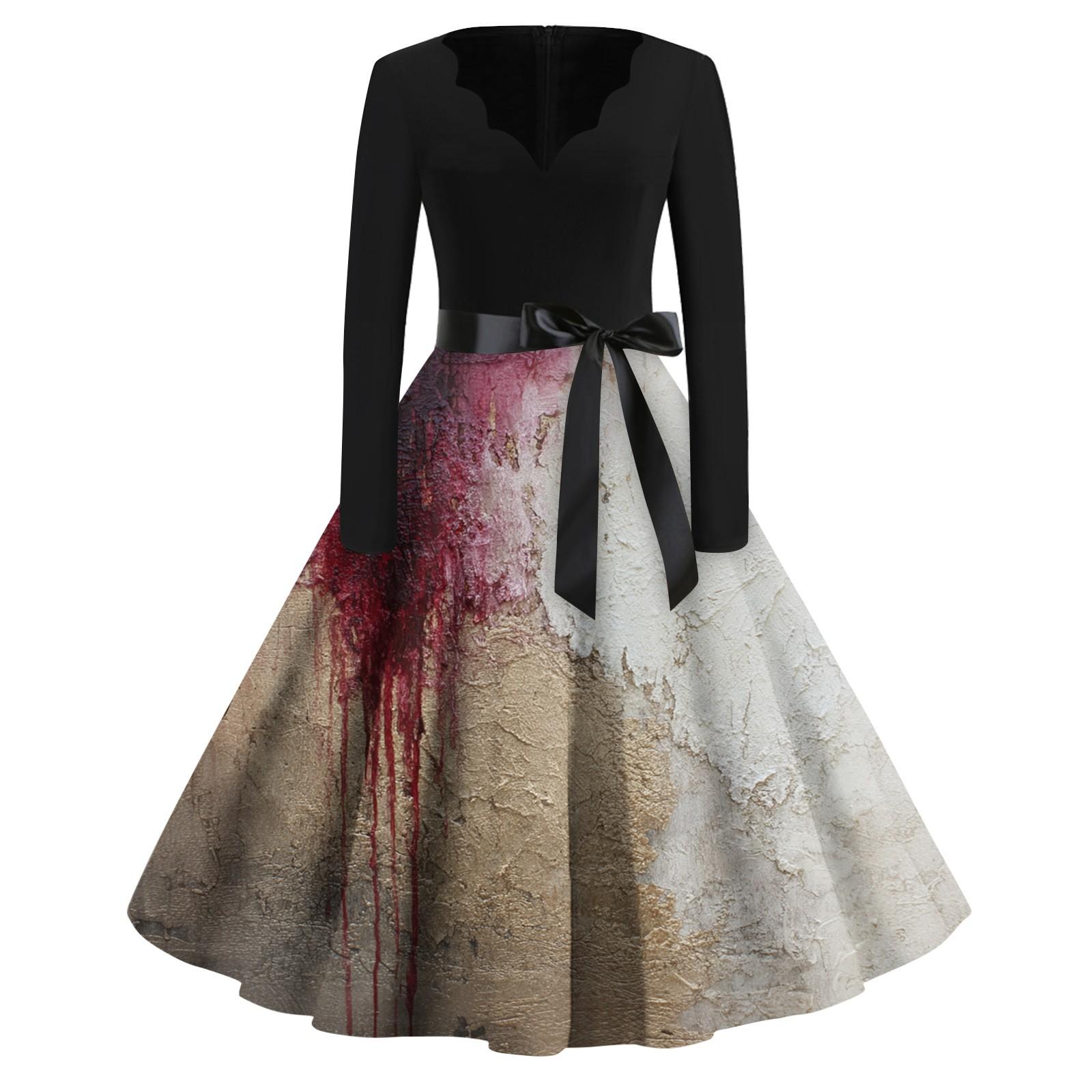 

Женское повседневное модное винтажное платье с принтом в виде V-образного выреза на Хэллоуин M