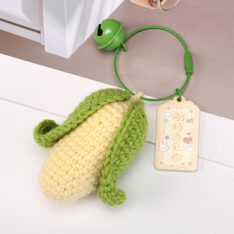 Handmade Knitted Corn, Tomato & Persimmon Keychain Pendant - Cute Ornament & Small Gift