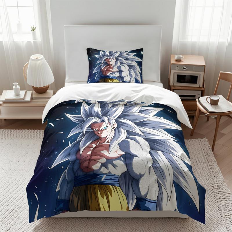 Japanische heiße Anime-Bettwäsche mit G-Goku-Muster, Bettbezug und Kissenbezug, geeignet für Kinder-Jahreszeiten-Schlafzimmerdekoration
