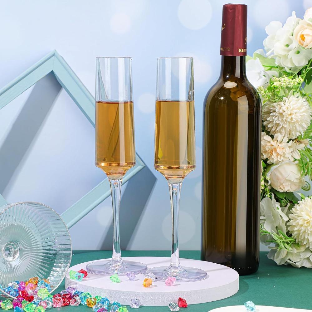 4pcs Plastic Champagne Flutes 5oz Unbreakable Wine Glasses Transparent Champagne Glass Goblet Premium Goblet Plastic Toasting Glasses