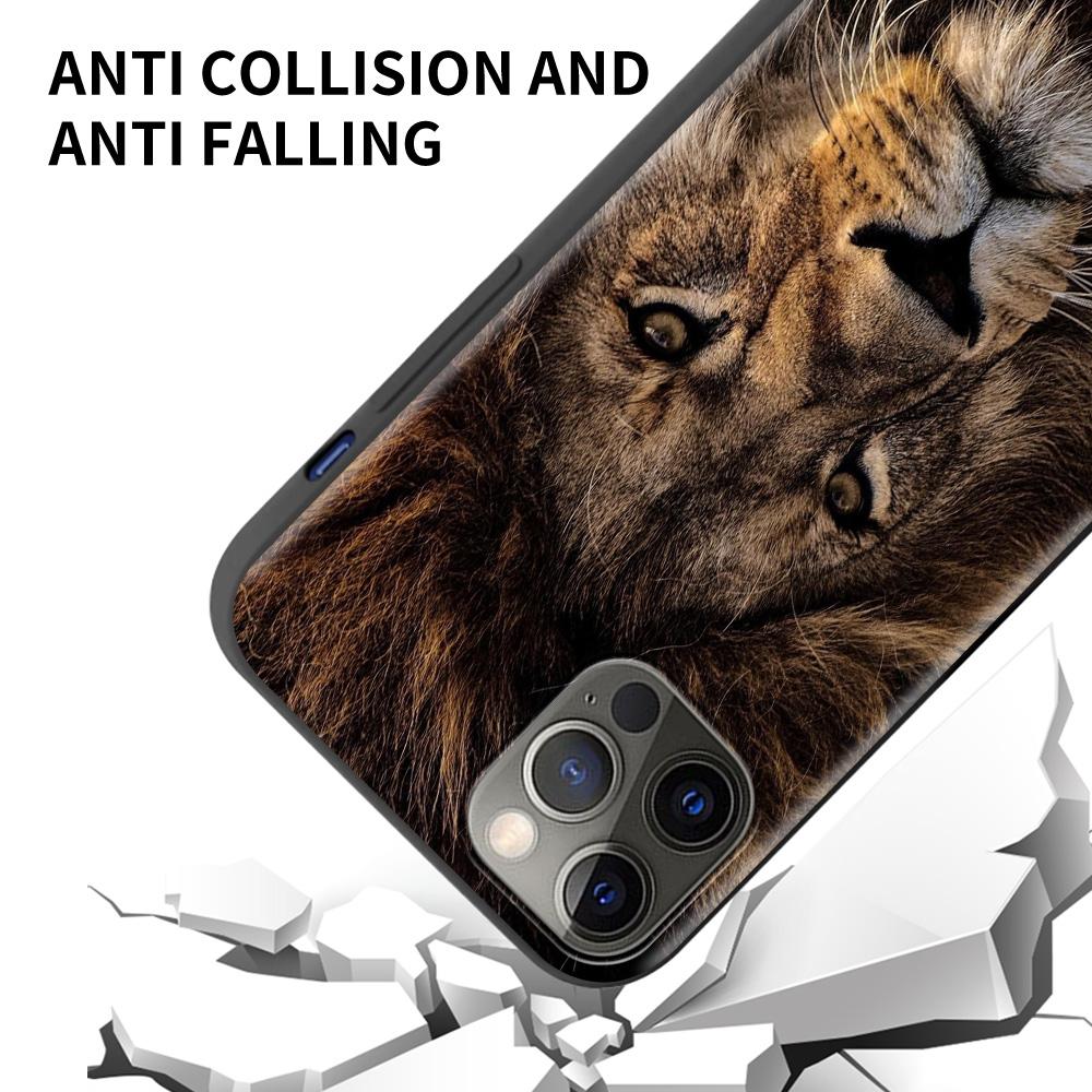 Case For Apple iPhone 13 11 Pro Max 12 Mini XR 7 8 Plus SE 2020 X XS 6 6S 5 5S Black Soft Silicone Cover Big Cat Animal Lion Sac