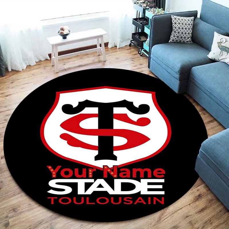 Stade Toulouse Crest Custom Name Round Area Rug Carpet Rug For Living Room Bedroom Sofa Playroom Decor Nonslip Floor Mat