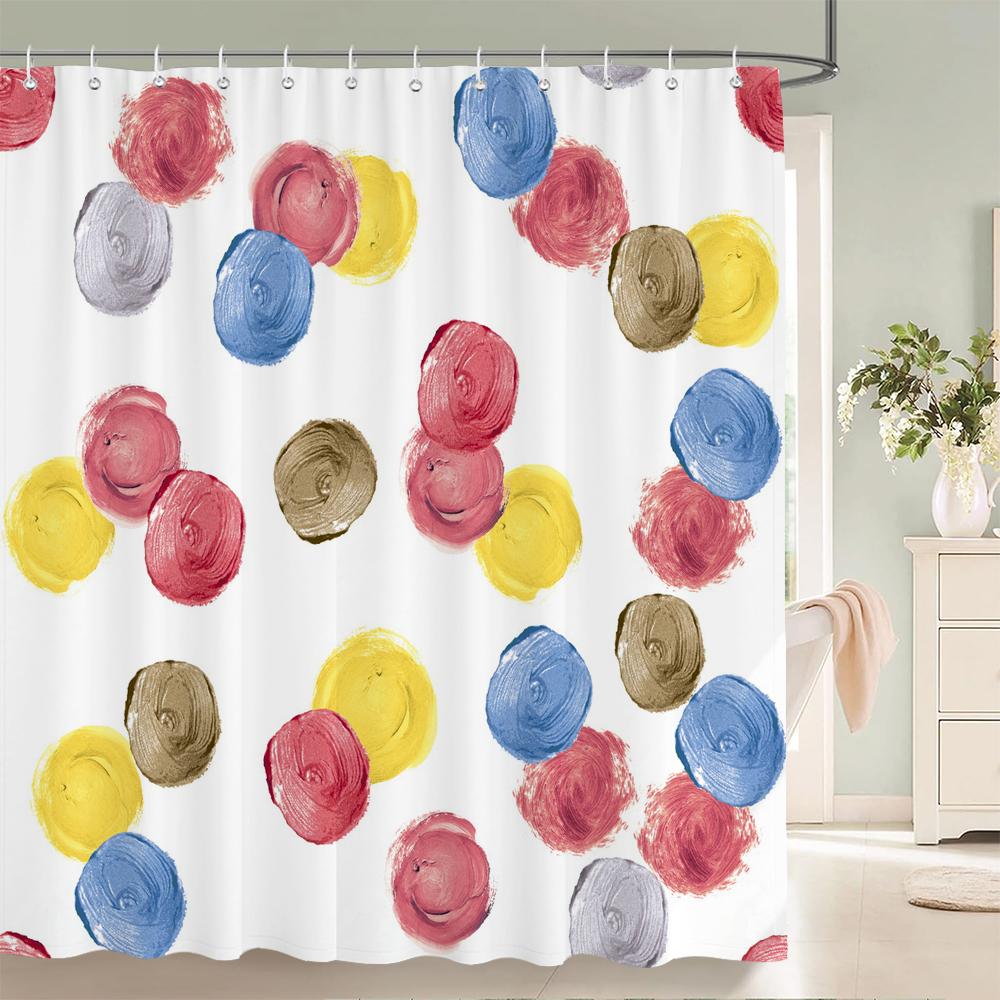1 Pcs Bathroom Shower Curtain Modern Art Simple Circle Printed Polyester Fabric Shower Curtain with Hooks Decoration Curtain