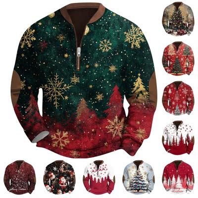 Herrenmode Lässiger Halbreißverschlusshals Lose Langarm Weihnachtsbedrucktes Sweatshirt