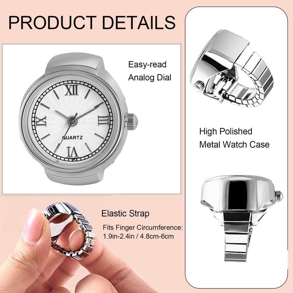 JEWELRYWE Ring Watch Fashionable Men Women Accessories Ring Watch Number Dial Easy to Read Gift Silver