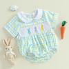 Baby Mädchen Ostern Strampler Kurzarm Puppenkragen Hasenstickerei Gesmokter Body Neugeborenen Outfit