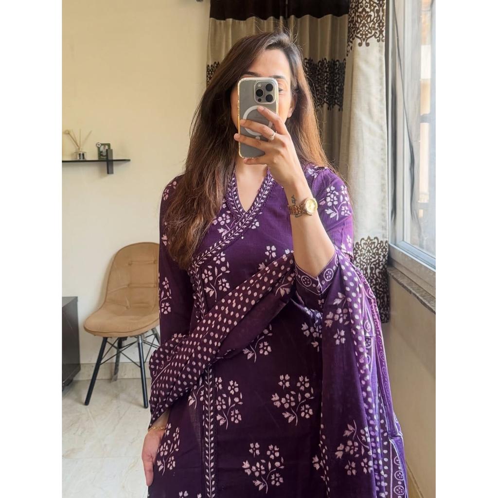 Indian Bollywood Cotton Kurti Pant Dupatta Set Designer Women's Ethnic Kurta Set