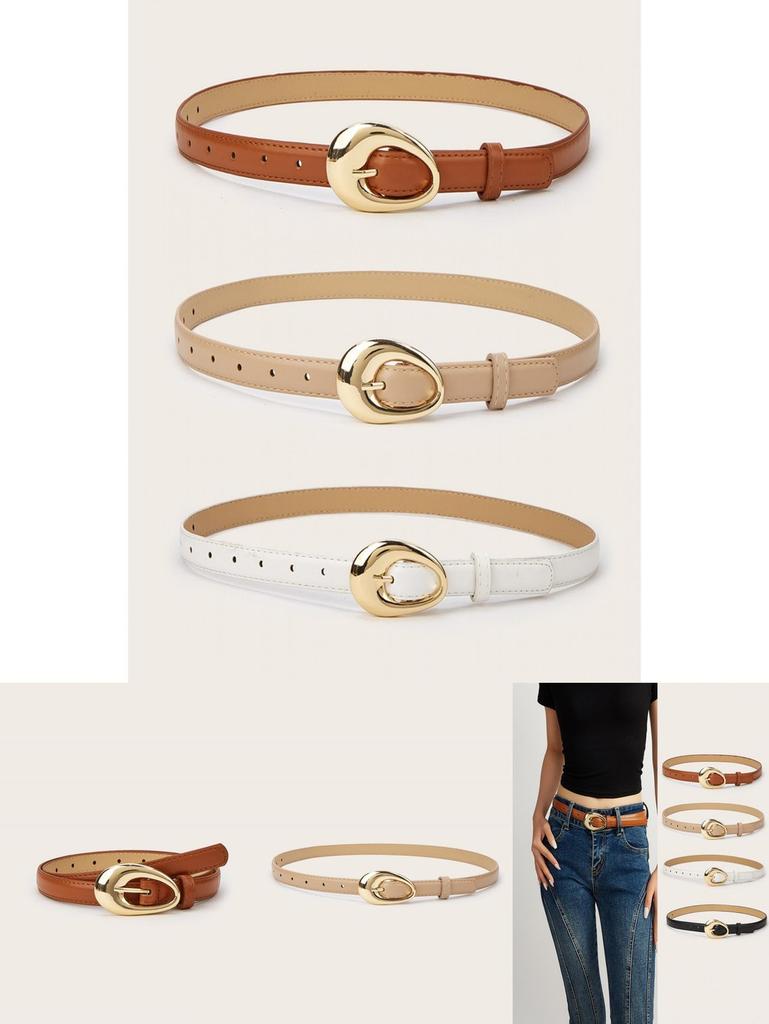 Simple Solid Color Gold Buckle Decoration Women Casual Belt For Autumn Outfit Enhancement