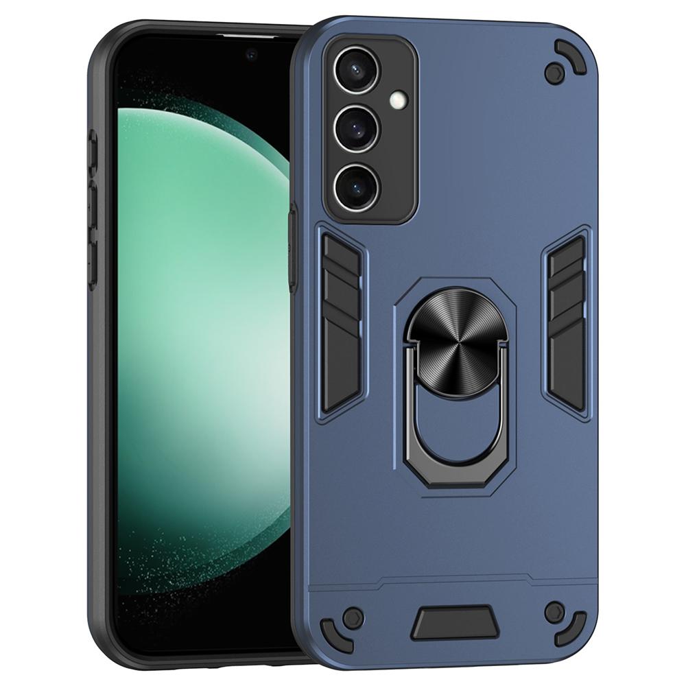 

For Samsung Galaxy S24 FE Case PC+TPU Drop Defend Phone Cover with Ring Kickstand Blue