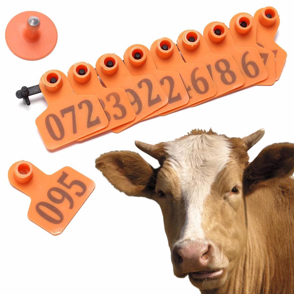 100Sets Vieh Tier Ziege Schaf Ohrmarken 001-100 Zahlen ID Lable orange