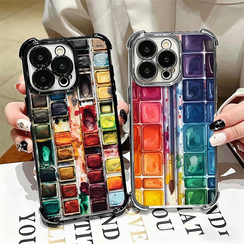 Watercolors Set Paint Palette Plating Phone Case For Iphone 16 17 Pro Max Air 16E 14 15 Plus 12 13 Mini Anti-Fall Airabag Cover