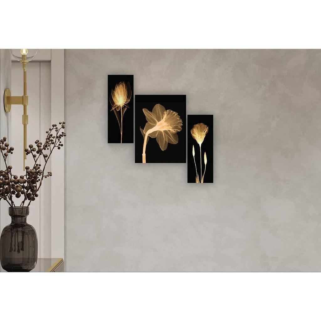 SAF Set di 3 Preety Brown Flower UV Textured MDF Home Decorative Gift Item Floral Painting 12 pollici X 18 pollici
