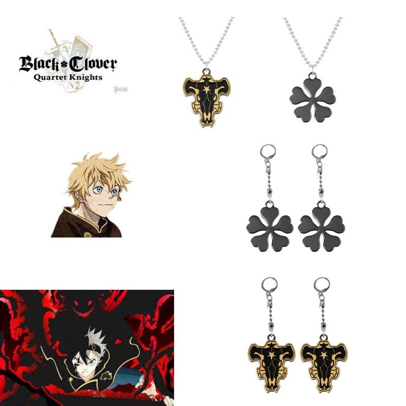 Stilvolles Black Clover Halsketten- und Ohrring-Set mit Stier-Magierritter-Emblem für Damen und Herren